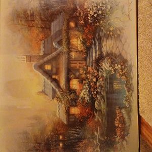 Framed hand painted cottage painting